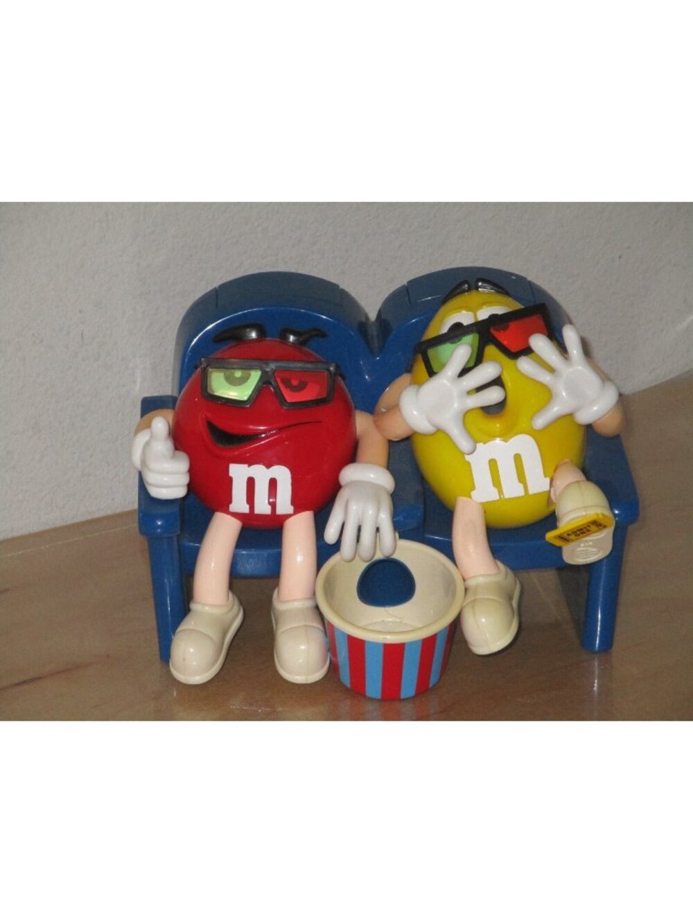 M&M At The Movies in 3D Glasses Red and Yellow Collectible Candy Dispenser Used